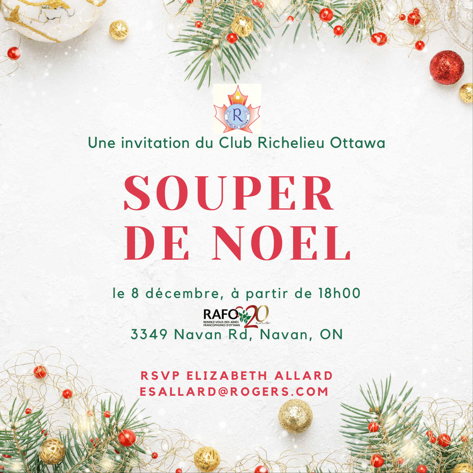 Souper interclub de Noël du Club Richelieu Ottawa et du Club Richelieu Laporte le jeudi 8 décembre prochain Souper interclub de Noël du Club Richelieu Ottawa et du Club Richelieu Laporte le jeudi 8 décembre prochain